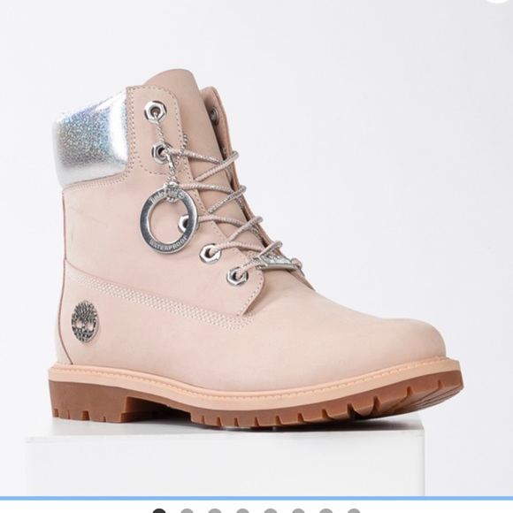 Womens Timberland 6" Metallic Collar Premium Boot - Cameo Rose / Silver - Picture 9 of 15